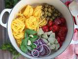 One-pot pasta à l'italienne (artichauts, tomates, olives), sans gluten {recette}