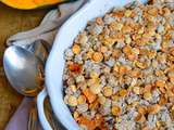 Crumble végétal de courge kabocha, lentilles vertes et poireaux au sarrasin (sans gluten)