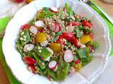 Salade de sarrasin, haricots plats, tomates cerises et radis roses