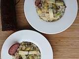 Risotto aux asperges blanches, à la saucisse de Montbéliard et au Morbier