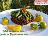 Salade de queue de boeuf, lentilles du Puy, et haricots verts. Bistro ou bistrot