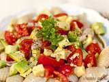 Conchiglie à l’avocat, aux tomates cerises et au gingembre