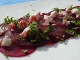  Carpaccio  de betteraves, féta et menthe, vinaigrette à la fraise