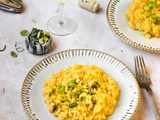 Risotto à la citrouille, poireaux et huile de truffe vegan