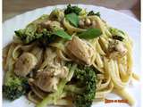 Linguine au poulet et brocoli, sauce au pesto et yaourt à la grecque