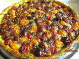 Tarte aux tomates cerises, pesto, mozzarella et basilic