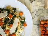 Spaghettis au chou kale et patates douces rôties aux épices