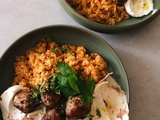 Boulette d'agneau à la feta et boulgour pilaf aux poivrons