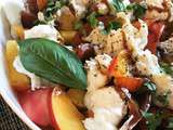 Tomates, mozzarella, nectarines & basilic