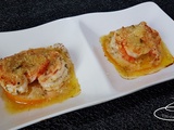 Gambas gratinées marinées au jus d'orange, jus de citron et cognac