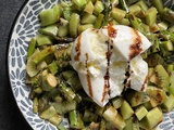 Salade asperges vertes, concombre, kiwi & burrata