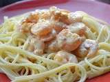 Spaghettis aux crevettes a l'ail - Garlic prawn spaghettis