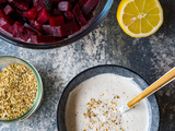 Salade de betteraves, sauce yaourt et tahini