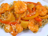 Crevettes sautées, sauce aigre douce