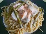 Spaghettis saumon, citron et asperges