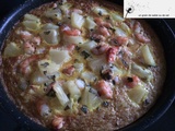 Frittata de riz aux ananas, crevettes épicé au curry