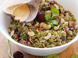 Salade de pois cassés, quinoa, cerises et aubergines