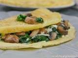 Crêpes salées à la farine de pois chiche, épinards, champignons et mozzarella