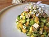 Tartare tofu fumé aux courgettes, mangue et ail des ours