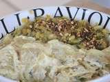 Parfum Italien : Ravioli Frais Sauce deux Fromages Sur Fondant de Poireaux Et Pignons de Pin