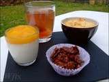 “tisane gourmande et FRUITÉE” : Crumble ananas, pana cotta mangue, rose des sables choco orange