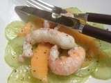 Carpaccio concombre melon et langoustines