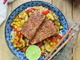 Tofu épicé et riz aux légumes