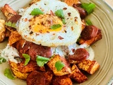 Patate douce chorizo et oeuf au plat